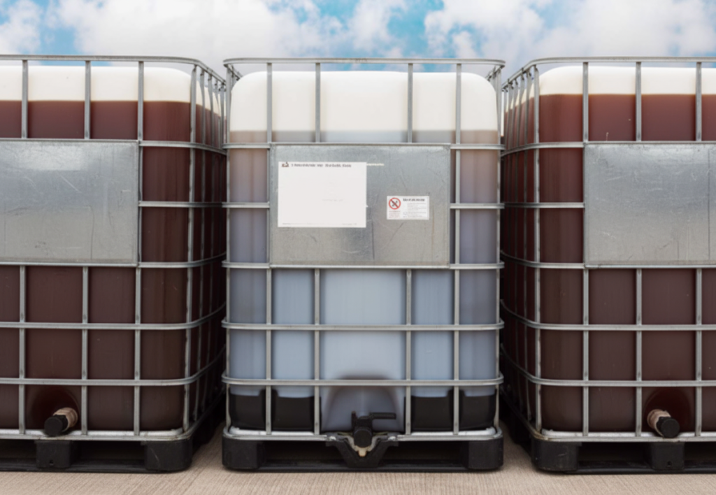 Food-grade waste oil container at a recycling facility