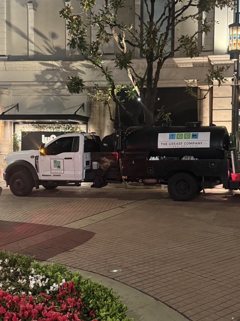 Grease Company service truck used for grease trap replacement services in Southern California commercial kitchens.